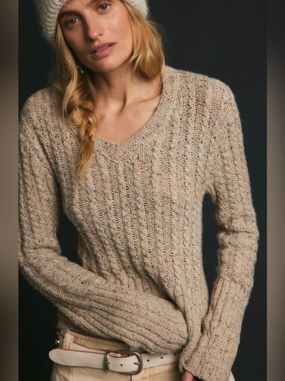 Free People Twisted Heart Pullover in Stoney Beach Combo size XL NWT